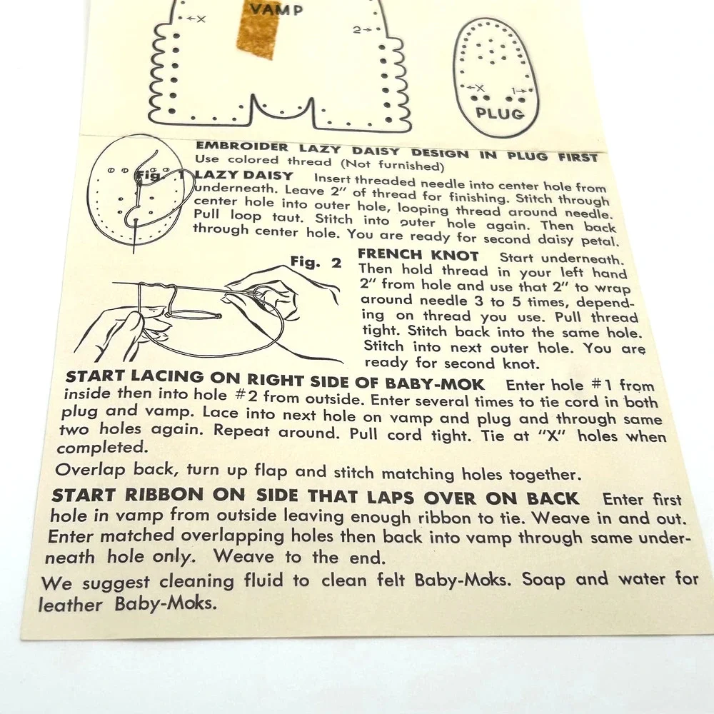 Vintage 1950's Baby-Mok‎ Precut White Leather Moccasin Kit  Infant Size Small